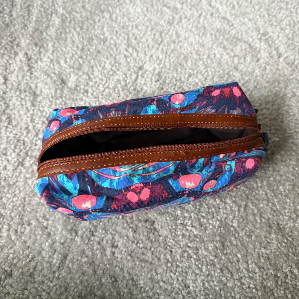 Colorful Floral Zip Pouch — Blue, Pink & Teal